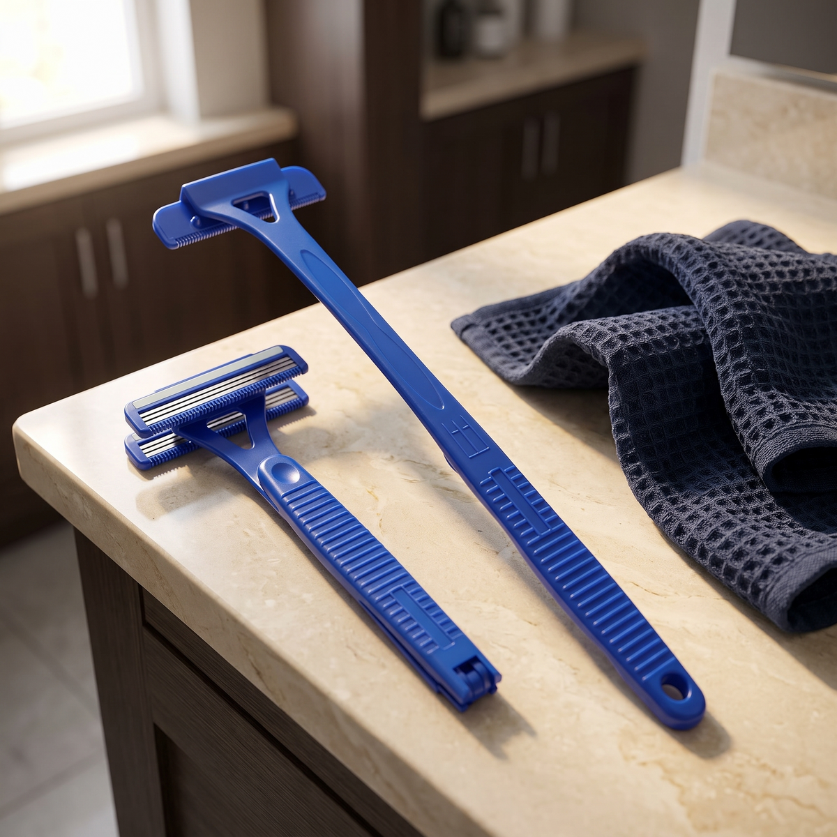 ModoEase ReachTrim back shaver on a premium grooming vanity